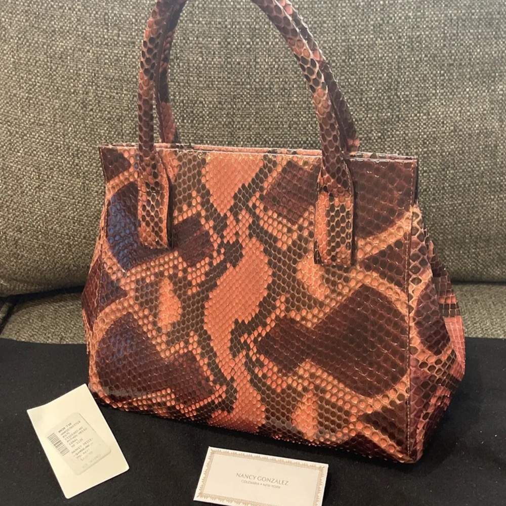 NANCY GONZALEZ DAISY RED PYTHON LEATHER TOP HANDLE BAG NEW